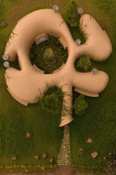 Birds eye view photo of a circular tunnel building